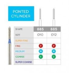 3D Dental Ponted Cylinder (Bevel), Diamond, Bur, Medium,  885-010M 10/Pk